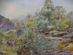 HENRY MOXON COOK watercolour - mountainside river scene, signed and dated 1891, 34 x 52cms