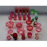 CRANBERRY, RUBY & OTHER COLOURFUL GLASSWARE, a mixed selection of drinking glasses, bowls and one