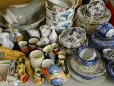 GOOD MIXED SELECTION OF VICTORIAN & LATER DINNERWARE, bedroom potties, jug and wash bowl, ornamental