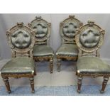 OAK SALON CHAIRS, SET OF FOUR, high Victorian in style with carved circular cameo backs and buttoned