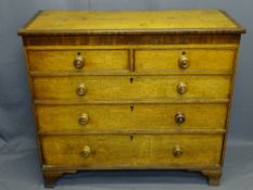 ANTIQUE OAK & CROSSBANDED MAHOGANY CHEST of two short over three long pine lined drawers having