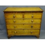 ANTIQUE OAK & CROSSBANDED MAHOGANY CHEST of two short over three long pine lined drawers having