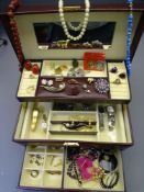 QUALITY LEATHER EFFECT JEWELLERY BOX & CONTENTS to include Rotary, Seiko and other lady's watches,