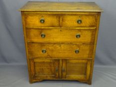 VINTAGE OAK TALLBOY having two short and two long drawers with twin lower cupboard doors, 106cms