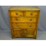 VINTAGE OAK TALLBOY having two short and two long drawers with twin lower cupboard doors, 106cms