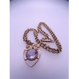 9CT GOLD AMETHYST SET PENDANT on belcher chain necklace, 8.2grms gross, 47cms L the necklace