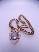 9CT GOLD AMETHYST SET PENDANT on belcher chain necklace, 8.2grms gross, 47cms L the necklace