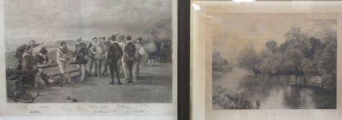 LARGE OAK FRAMED VINTAGE ENGRAVINGS to include SEYMOUR LUCAS depicting Francis Drake and the