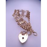 9CT GOLD GATE LINK BRACELET with padlock clasp, 13grms gross