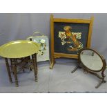 FOUR VINTAGE FURNITURE ITEMS to include an Eastern folding table with brass top, an oval swing