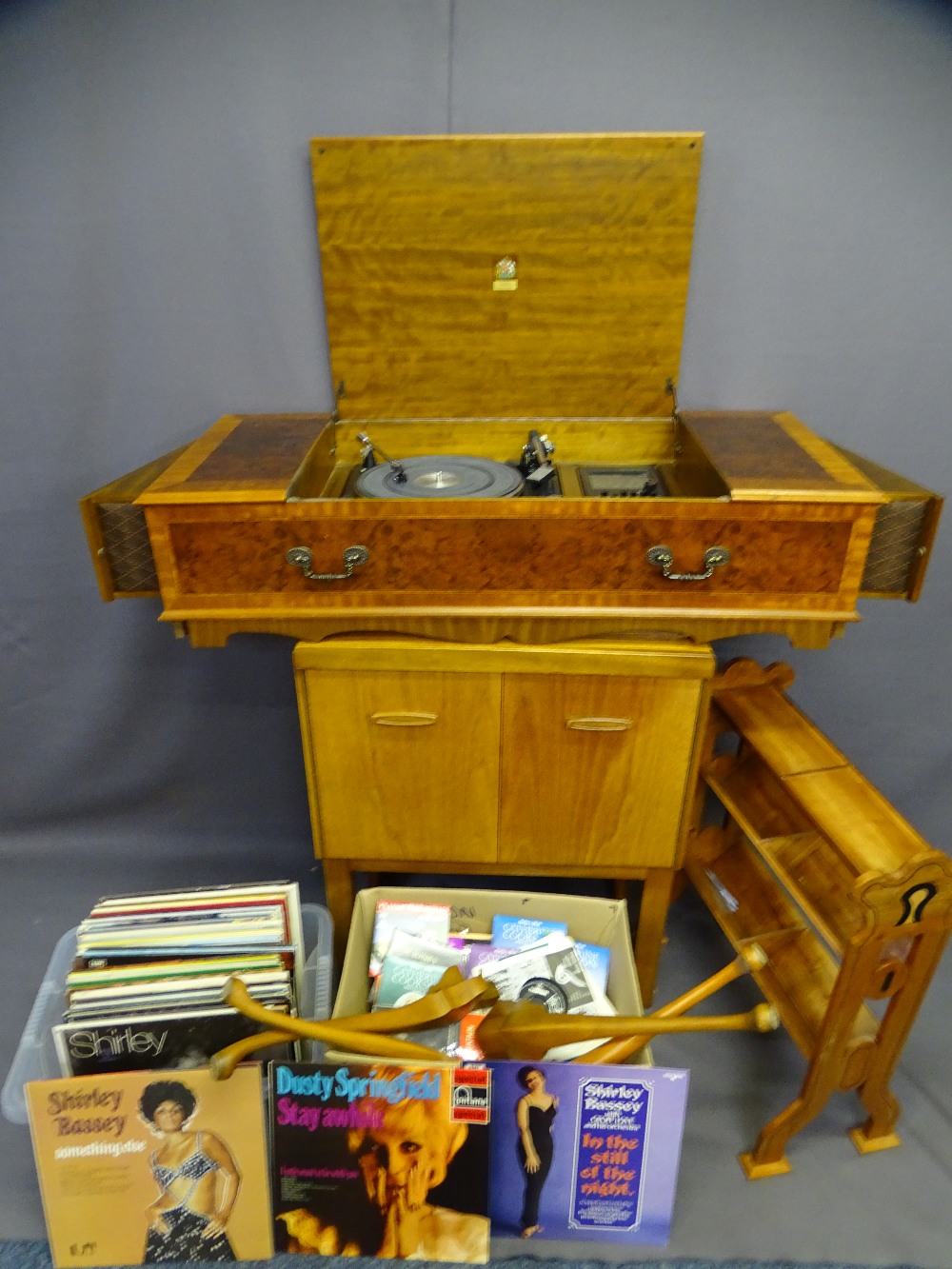 DYNATRON RADIOGRAM with Garrard record deck in a burr walnut cabinet along with a teak Remploy