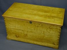 19TH CENTURY CHERRY WOOD & PINE BLANKET CHEST with interior candle box, iron carry handles and