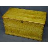 19TH CENTURY CHERRY WOOD & PINE BLANKET CHEST with interior candle box, iron carry handles and