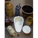 GRIMWADES POTTERY 'QUICK COOKER', STONEWARE KETTLE & STAND, vintage egg crock, German lidded stein