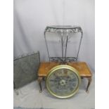 MIXED OCCASIONAL FURNITURE, three items and a modern Quartz wall clock including a walnut