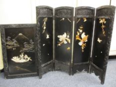 TWO JAPANESE BLACK LACQUER & SHIBAYAMA TYPE ITEMS to include Mount Fuji picture with figures in a