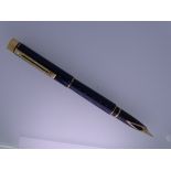 SHEAFFER TARGA FOUNTAIN PEN with 14ct nib, dark blue lacquer finish with gold plated trim