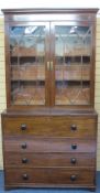 19TH CENTURY MAHOGANY BOOKCASE SECRETAIRE having twin upper glazed ten pane doors with adjustable