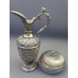 EPNS WINE EWER and a 900 silver stamped lidded glass powder bowl, the ewer classically styled with