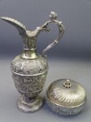 EPNS WINE EWER and a 900 silver stamped lidded glass powder bowl, the ewer classically styled with