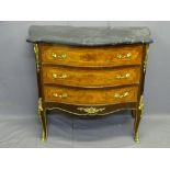 REPRODUCTION FRENCH STYLE SERPENTINE FRONT CHEST with shaped black marble top over three drawers