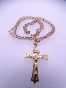 9CT GOLD CROSS ON BELCHER TYPE CHAIN, 6.5grms, necklace length 49cms