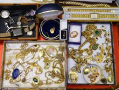 9CT GOLD, GILT METAL, 14 and 10 carat stamped and unmarked and yellow metal jewellery with a mixed