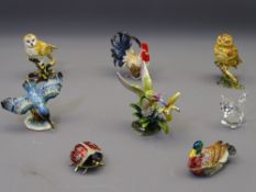 CRYSTAL SEATED CAT & SEVEN ENAMEL DIAMANTE DECORATED LIDDED CONTAINERS in the form of various