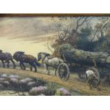 HERBERT DIXIE print - shire horses towing lumber, 40 x 67cms