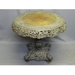 BURMESE CARVED HARDWOOD TILT-TOP TABLE, 88cms D top with profuse edge and pierced carved detail,