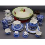 CAULDON & OTHER BLUE & WHITE TABLEWARE, a floral decorated wash bowl, Asiatic pheasant ware ETC