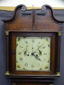 CIRCA 1840 OAK LONGCASE CLOCK, 13" square painted dial set with Roman numerals, subsidiary seconds