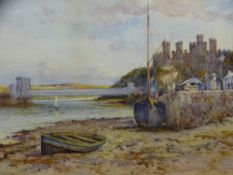 J HUGHES CLAYTON watercolour - Conwy Bridge and Castle, 30 x 50cms