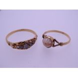 TWO GEM & SEMI-PRECIOUS STONE SET RINGS to include a diamond set Victorian example believed 18ct