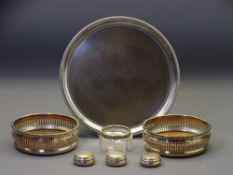 MIXED SILVER & PLATED WARE to include three circular gilt lined lidded pill boxes, Birmingham late