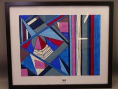 SHAN ECCLES (Emerging Deganwy Artist) acrylic geometric abstract - multicoloured, initialled and