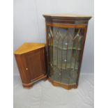 TWO FLOOR STANDING MAHOGANY CABINETS including a glass fronted display example with Gothic style