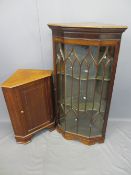 TWO FLOOR STANDING MAHOGANY CABINETS including a glass fronted display example with Gothic style