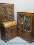 EXCELLENT PRIORY OAK STYLE FURNITURE, two items including a twin door bookcase with leaded glass and