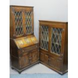 EXCELLENT PRIORY OAK STYLE FURNITURE, two items including a twin door bookcase with leaded glass and