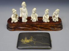 EARLY 20TH CENTURY JAPANESE IVORY & SHAKUDO WARE, silver and 24ct gilt decoration on a rectangular