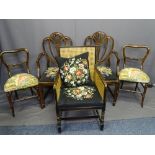 FIVE MIXED SALON ARM & SIDE CHAIRS and three antique oak farmhouse chairs to include two Hepplewhite