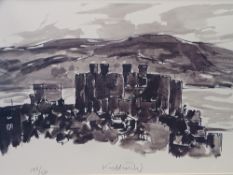 KYFFIN WILLIAMS RA print 198/500 - Conwy Castle, signed, 40.5 x 59cms, unframed but with mount board