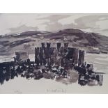 KYFFIN WILLIAMS RA print 198/500 - Conwy Castle, signed, 40.5 x 59cms, unframed but with mount board