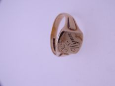 9CT GOLD GENT'S SIGNET RING engraved 'Wynn', 4.5grms, size Mid U-V