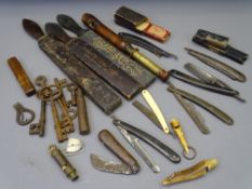 MIXED COLLECTABLES GROUP to include a quantity of cut throat razors and three strops, horn and other