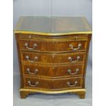 REPRODUCTION MAHOGANY SERPENTINE FRONT BACHELOR'S CHEST, four drawer with upper brushing slide,