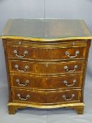 REPRODUCTION MAHOGANY SERPENTINE FRONT BACHELOR'S CHEST, four drawer with upper brushing slide,