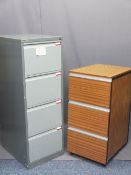 TWO MODERN FILING CABINETS including a four drawer metal, 132cms H and a mahogany effect three