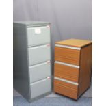 TWO MODERN FILING CABINETS including a four drawer metal, 132cms H and a mahogany effect three